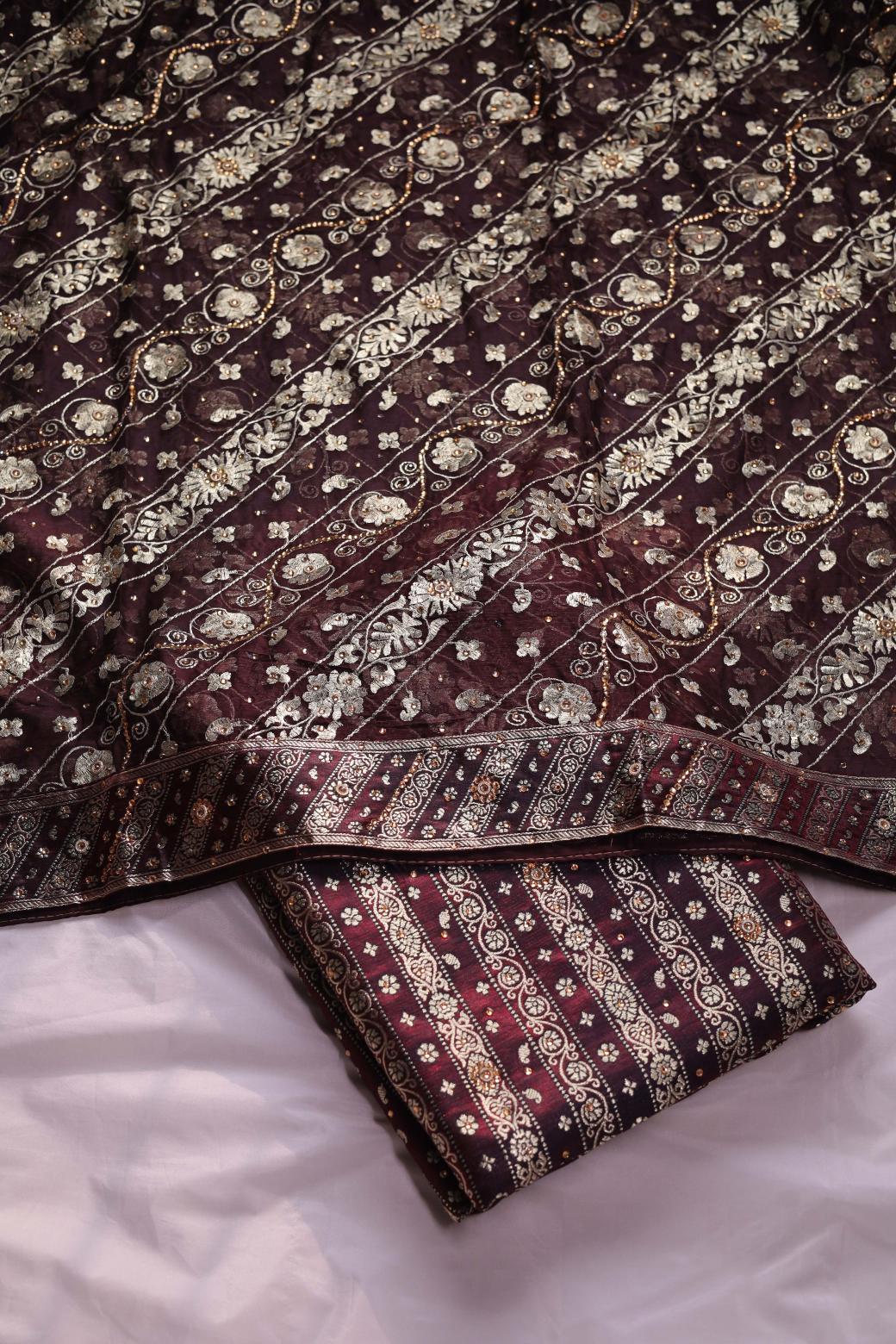 COKE COLOUR KIMKHAB BANARASI GHARARA