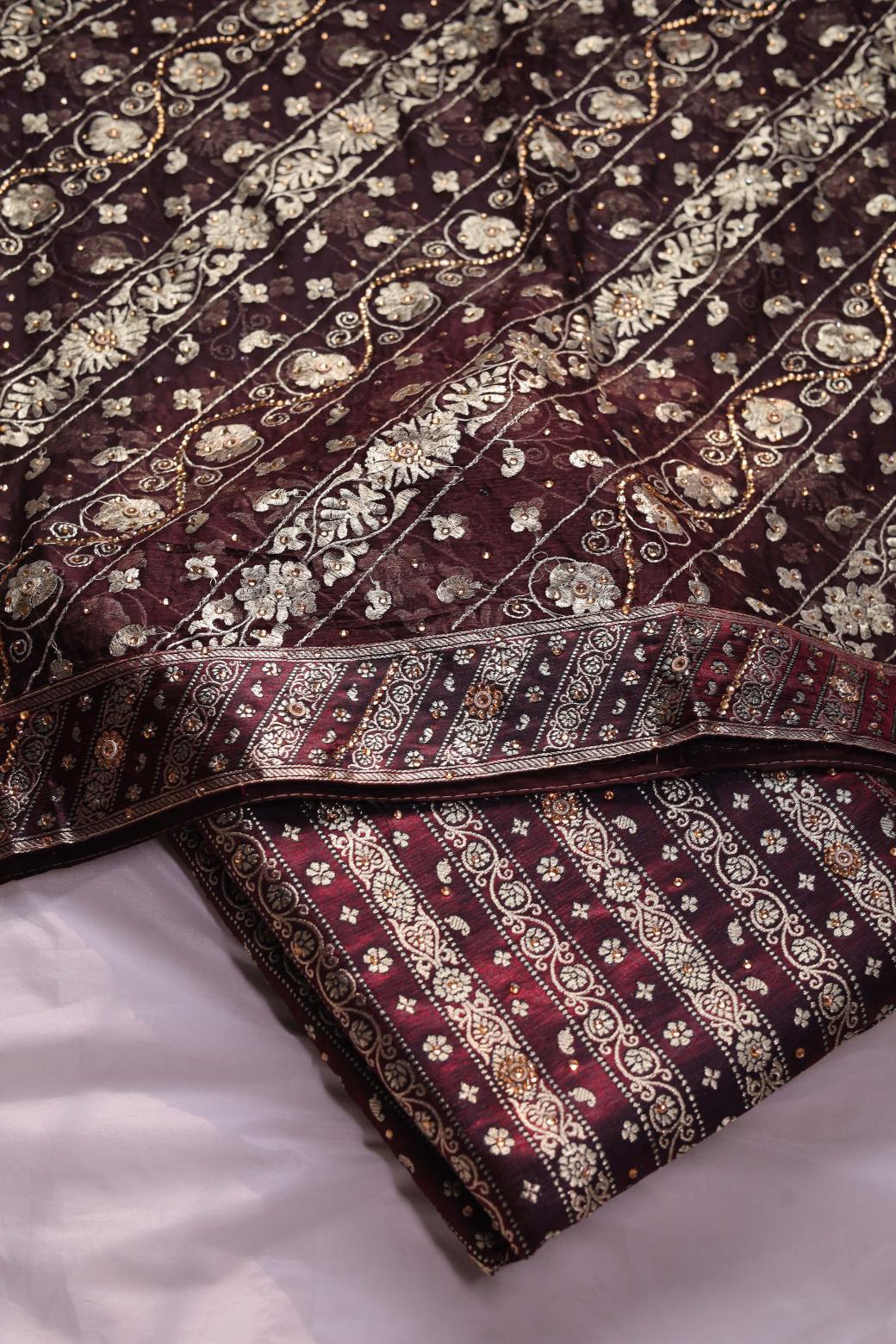 COKE COLOUR KIMKHAB BANARASI GHARARA