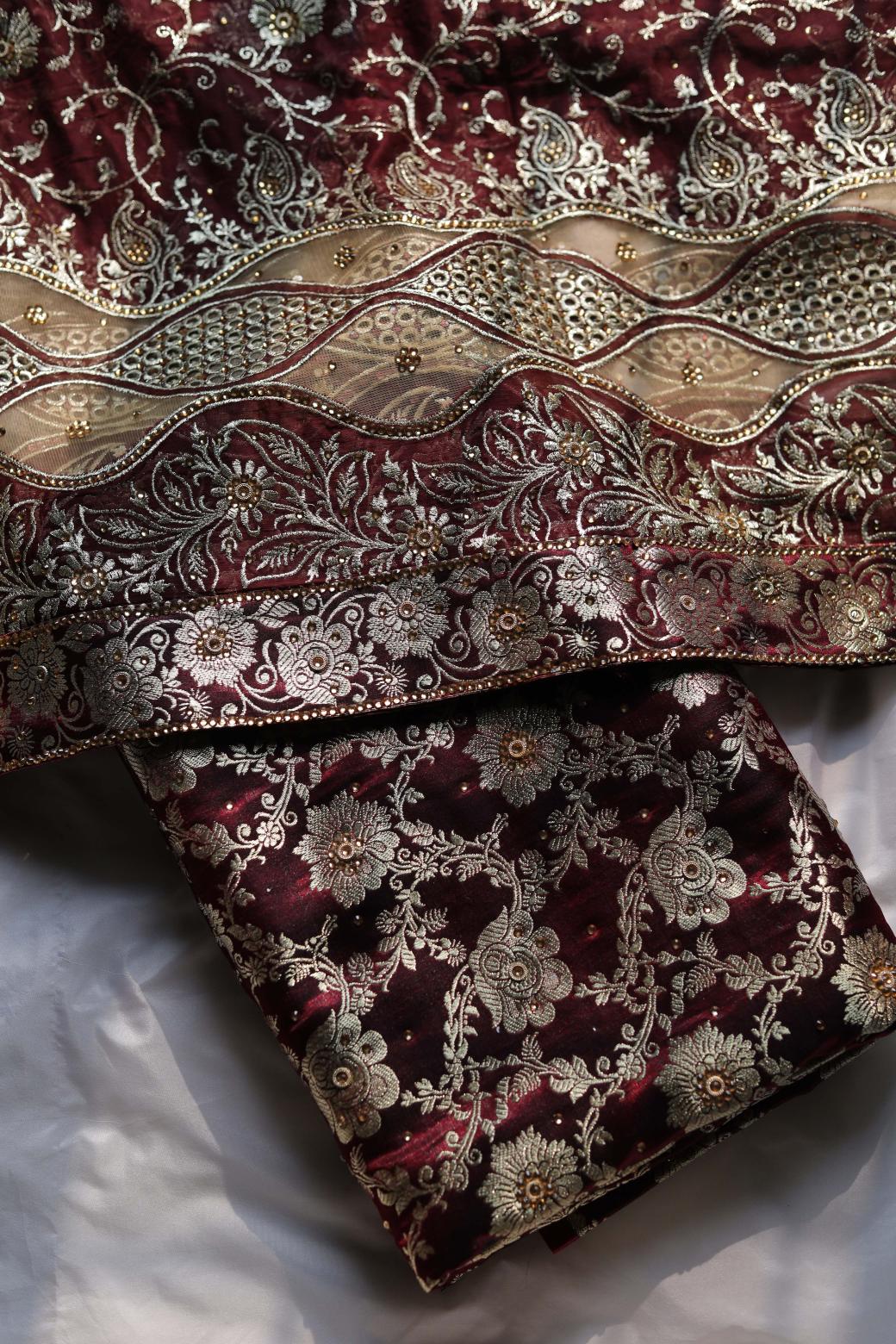 COKE COLOUR KIMKHAB BANARASI GHARARA