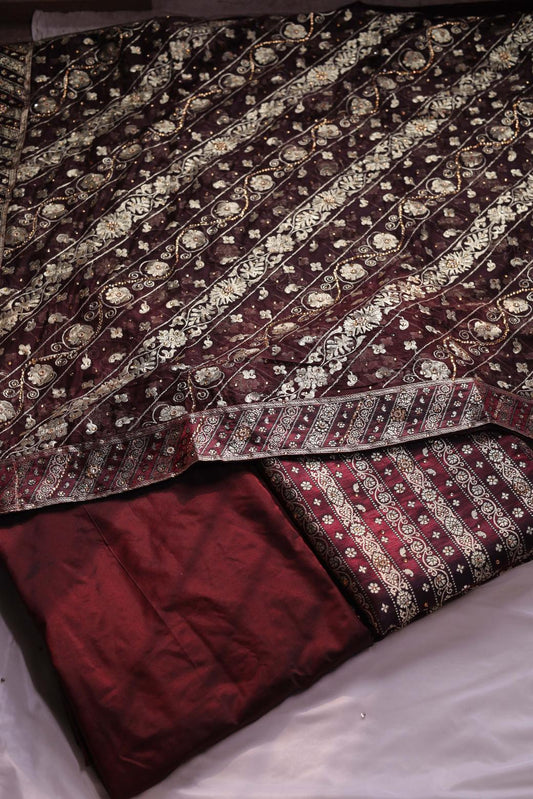 COKE COLOUR KIMKHAB BANARASI GHARARA