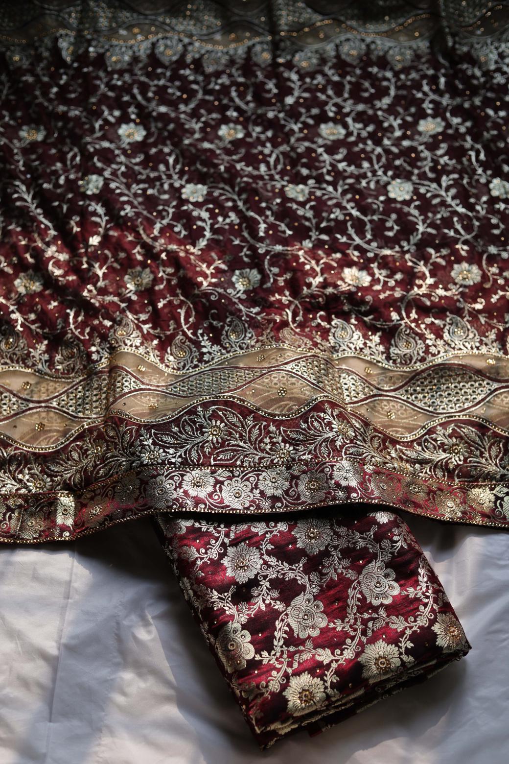 COKE COLOUR KIMKHAB BANARASI GHARARA