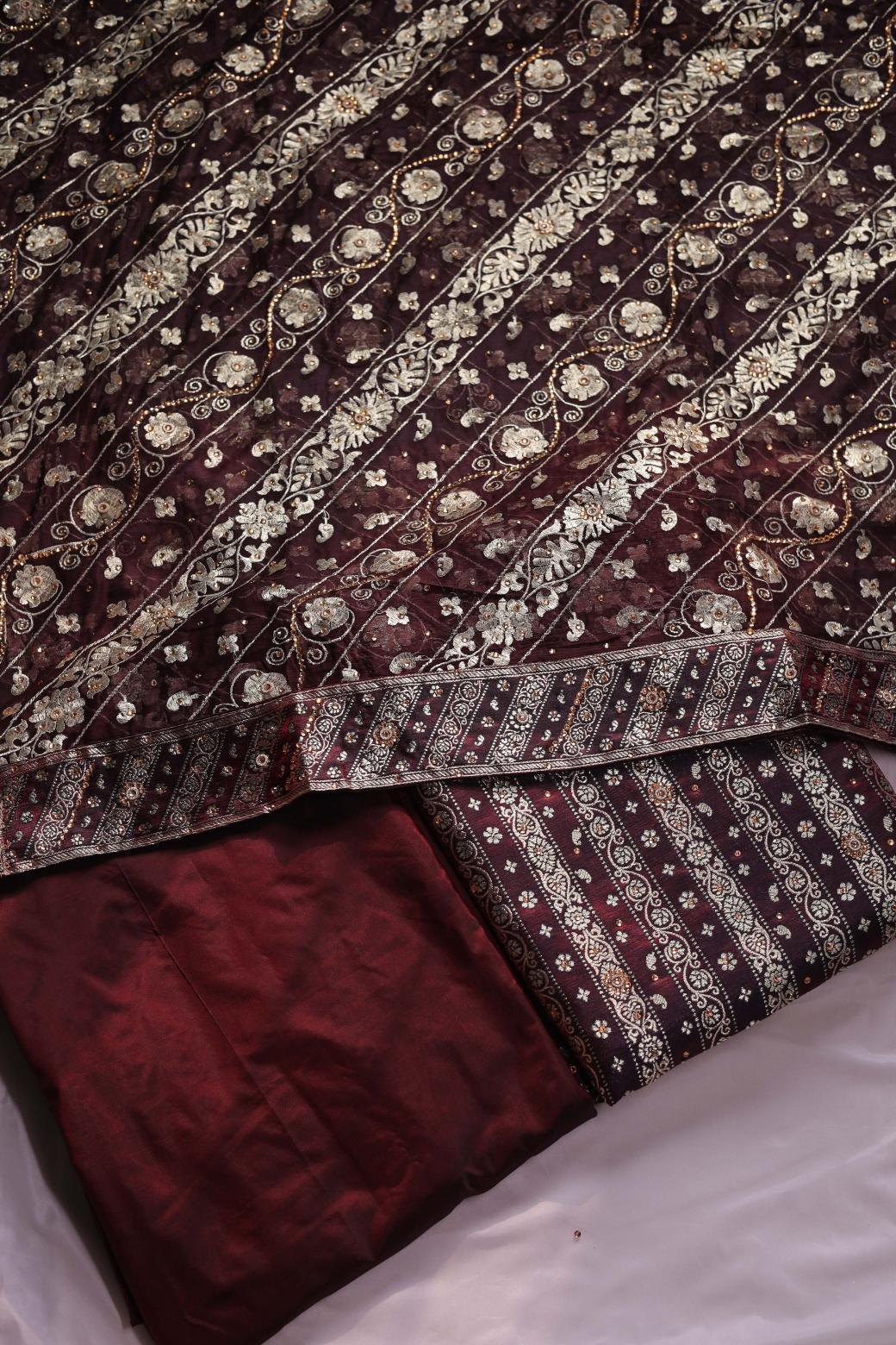 COKE COLOUR KIMKHAB BANARASI GHARARA