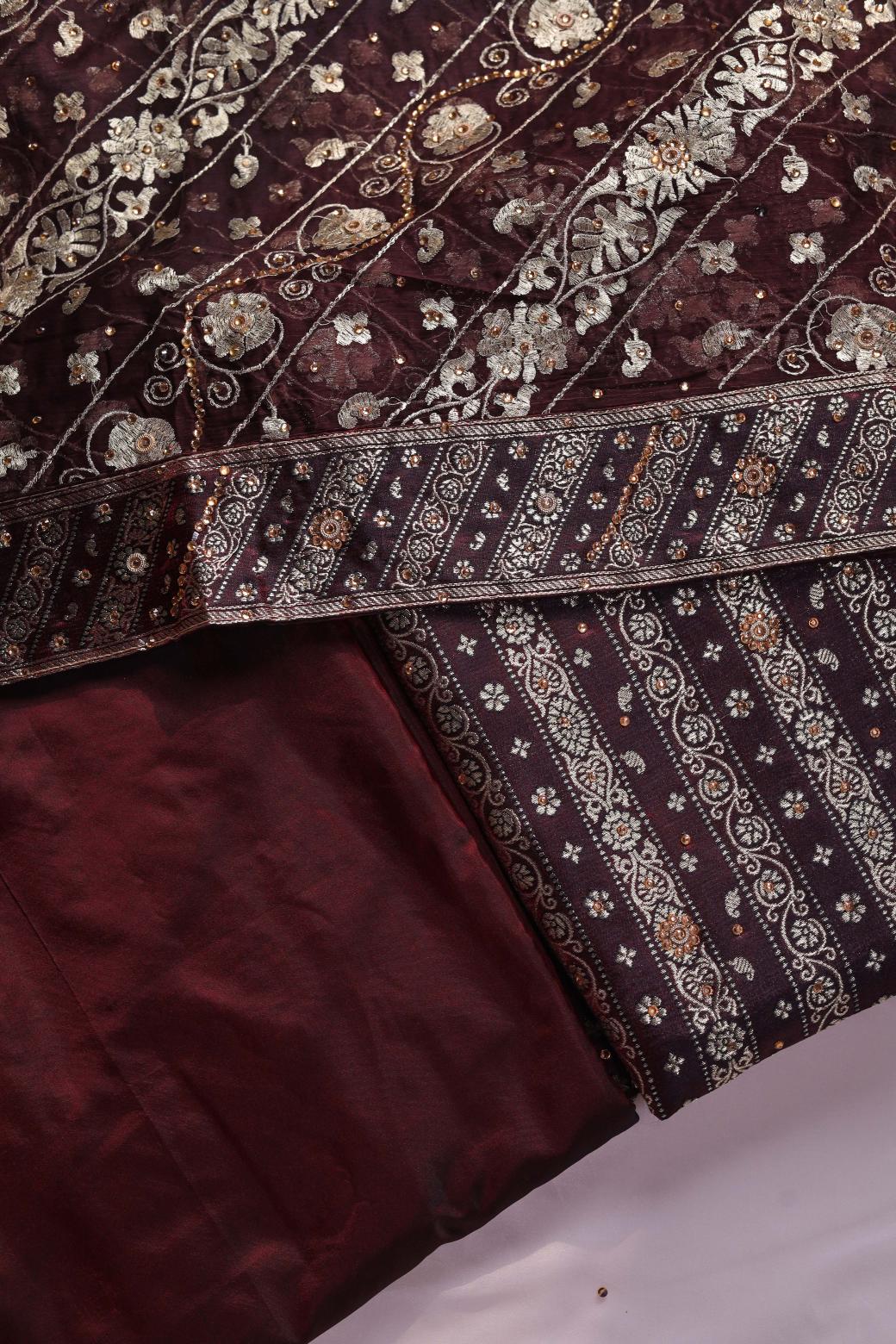 COKE COLOUR KIMKHAB BANARASI GHARARA
