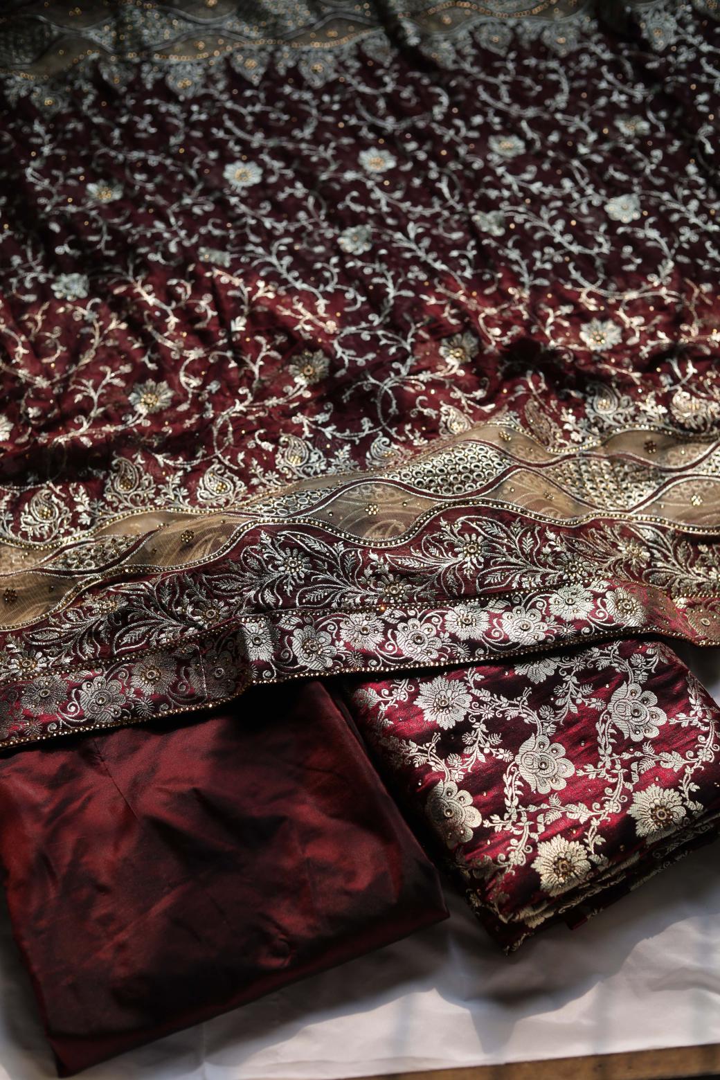 COKE COLOUR KIMKHAB BANARASI GHARARA