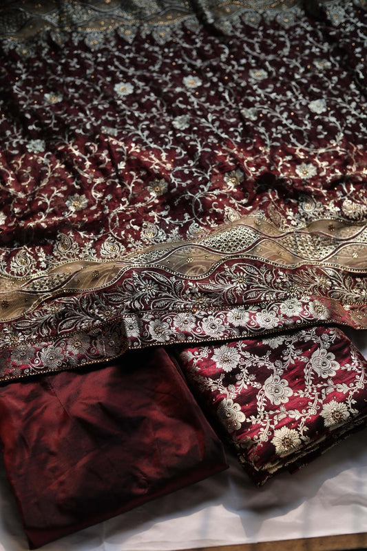 COKE COLOUR KIMKHAB BANARASI GHARARA