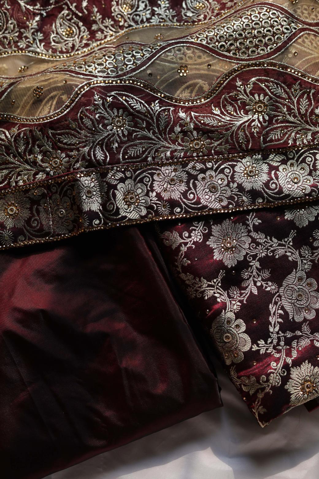 COKE COLOUR KIMKHAB BANARASI GHARARA