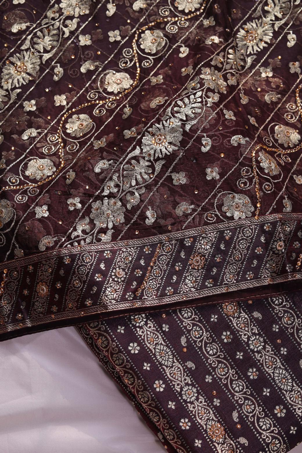 COKE COLOUR KIMKHAB BANARASI GHARARA