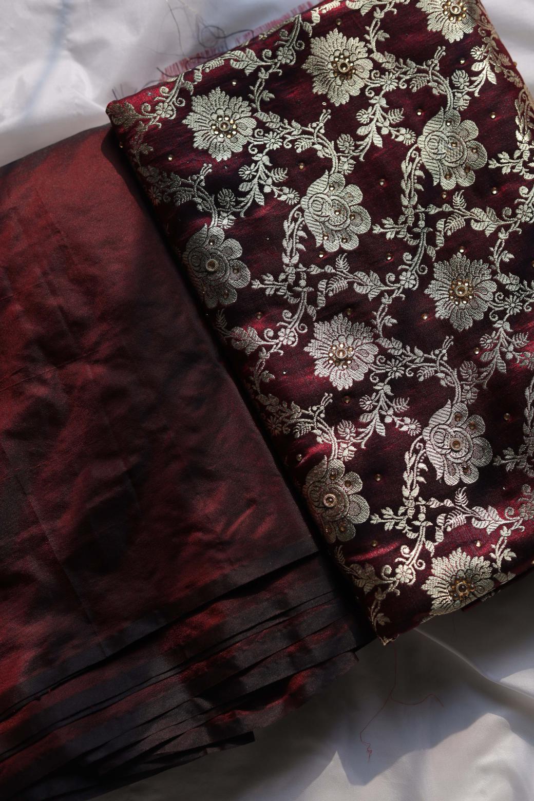 COKE COLOUR KIMKHAB BANARASI GHARARA