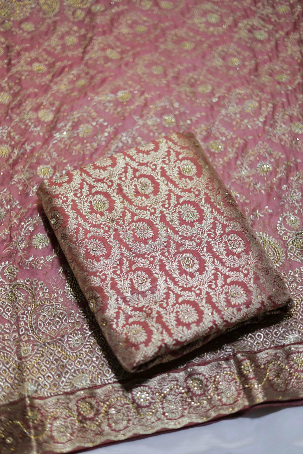 DARK ONION PINK COLOUR KIMKHAB BANARASI GHARARA