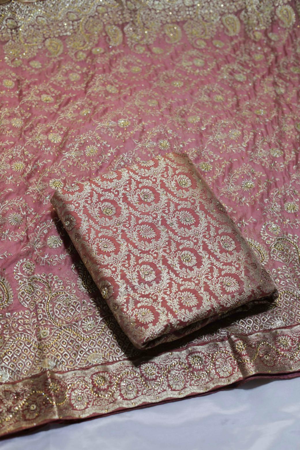 DARK ONION PINK COLOUR KIMKHAB BANARASI GHARARA