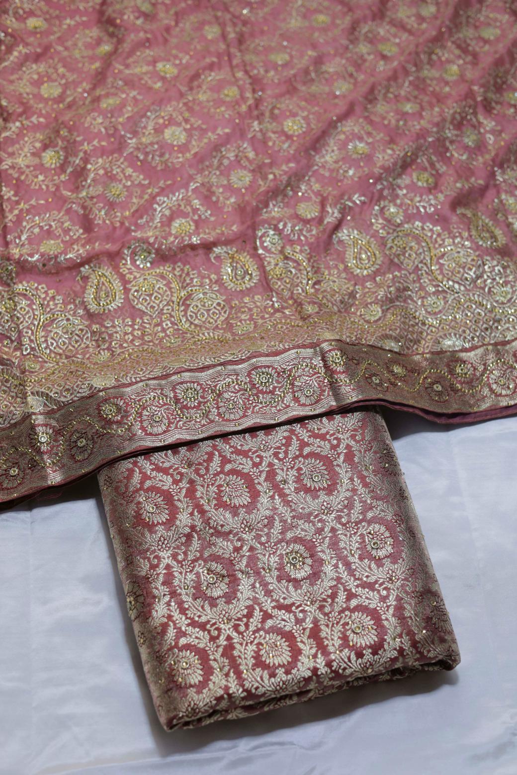 DARK ONION PINK COLOUR KIMKHAB BANARASI GHARARA