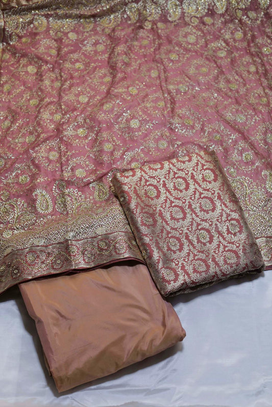 DARK ONION PINK COLOUR KIMKHAB BANARASI GHARARA