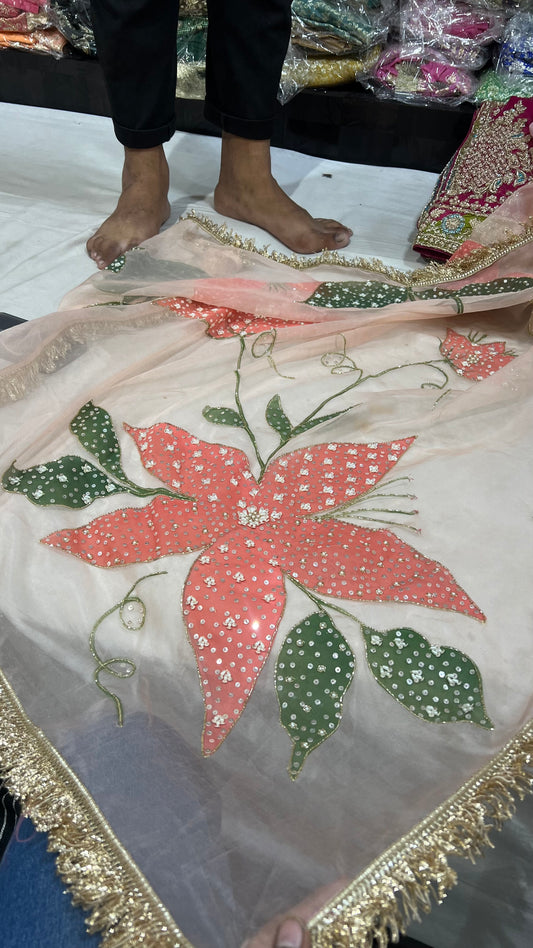HAND PAINTED HAND WORK ZARDOZI DUPATTA