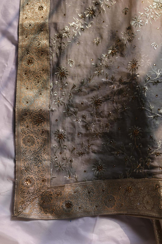 GOLDEN COLOUR PURE KIMKHAB BANARASI GHARARA