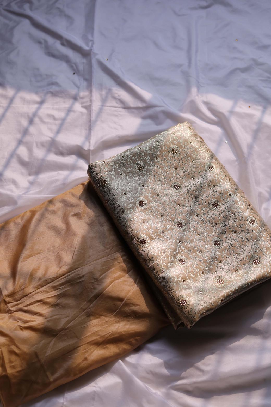 GOLDEN COLOUR PURE KIMKHAB BANARASI GHARARA