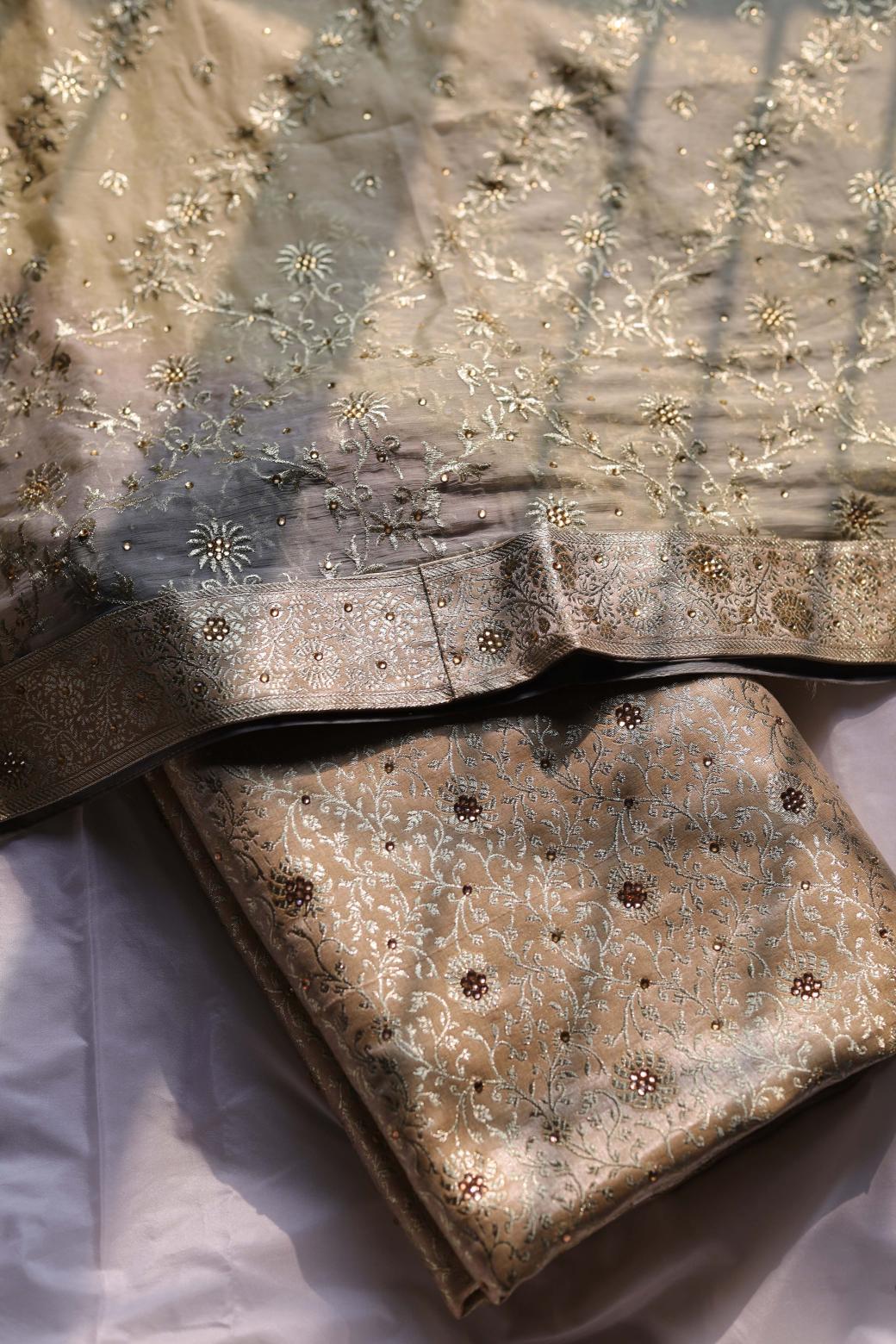 GOLDEN COLOUR PURE KIMKHAB BANARASI GHARARA