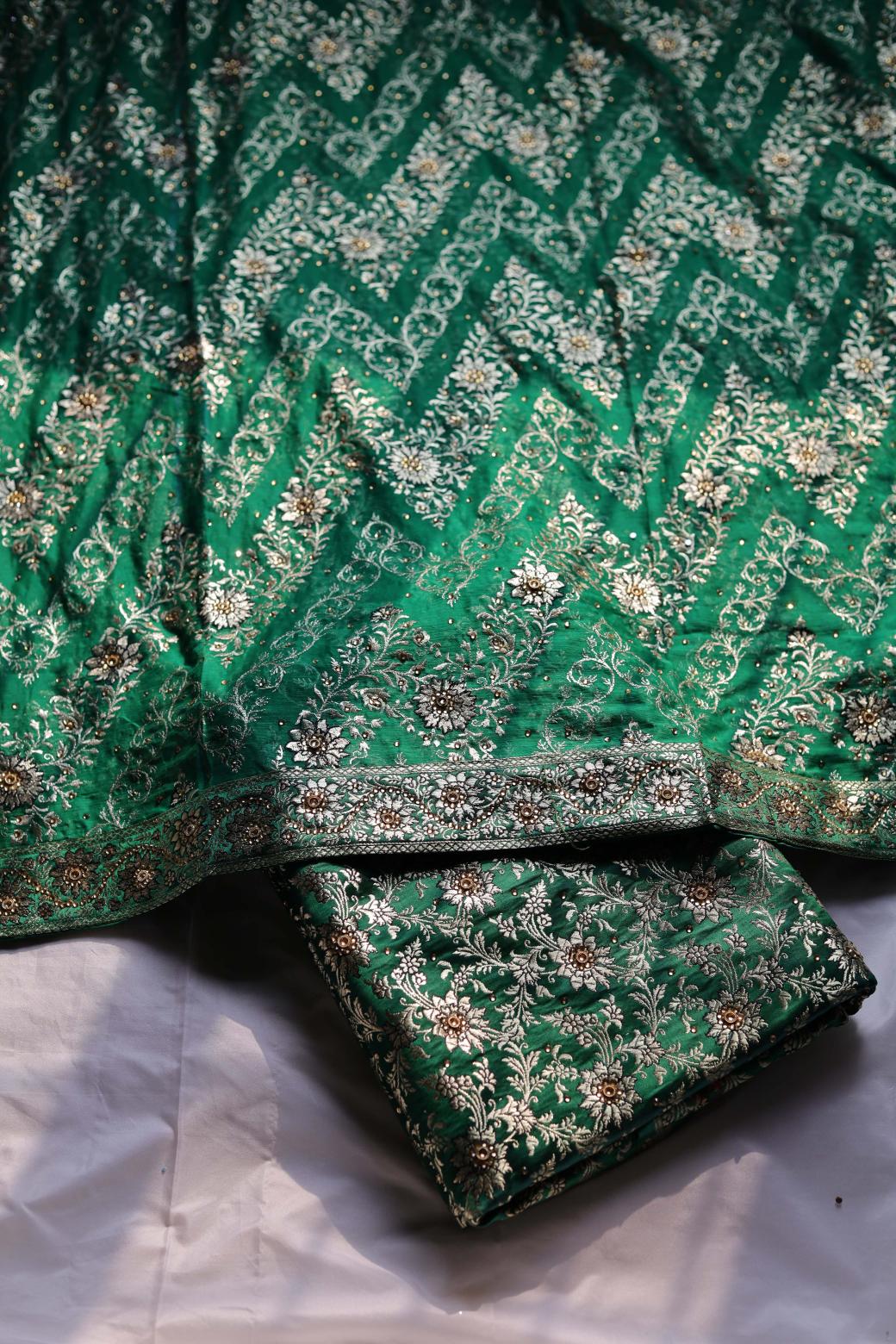GREEN COLOUR PURE KIMKHAB BANARASI GHARARA
