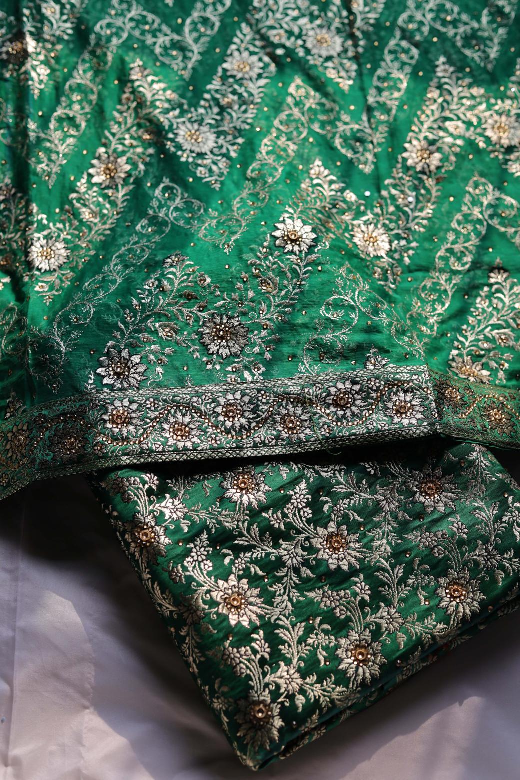 GREEN COLOUR PURE KIMKHAB BANARASI GHARARA