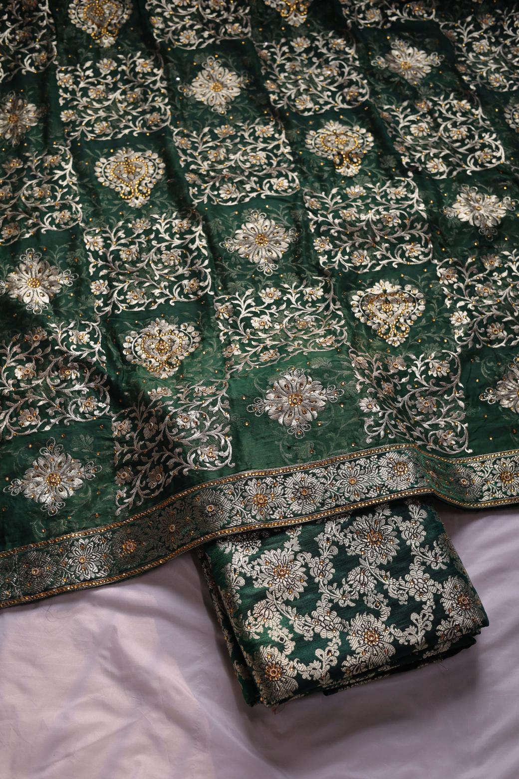 GREEN COLOUR PURE KIMKHAB BANARASI GHARARA