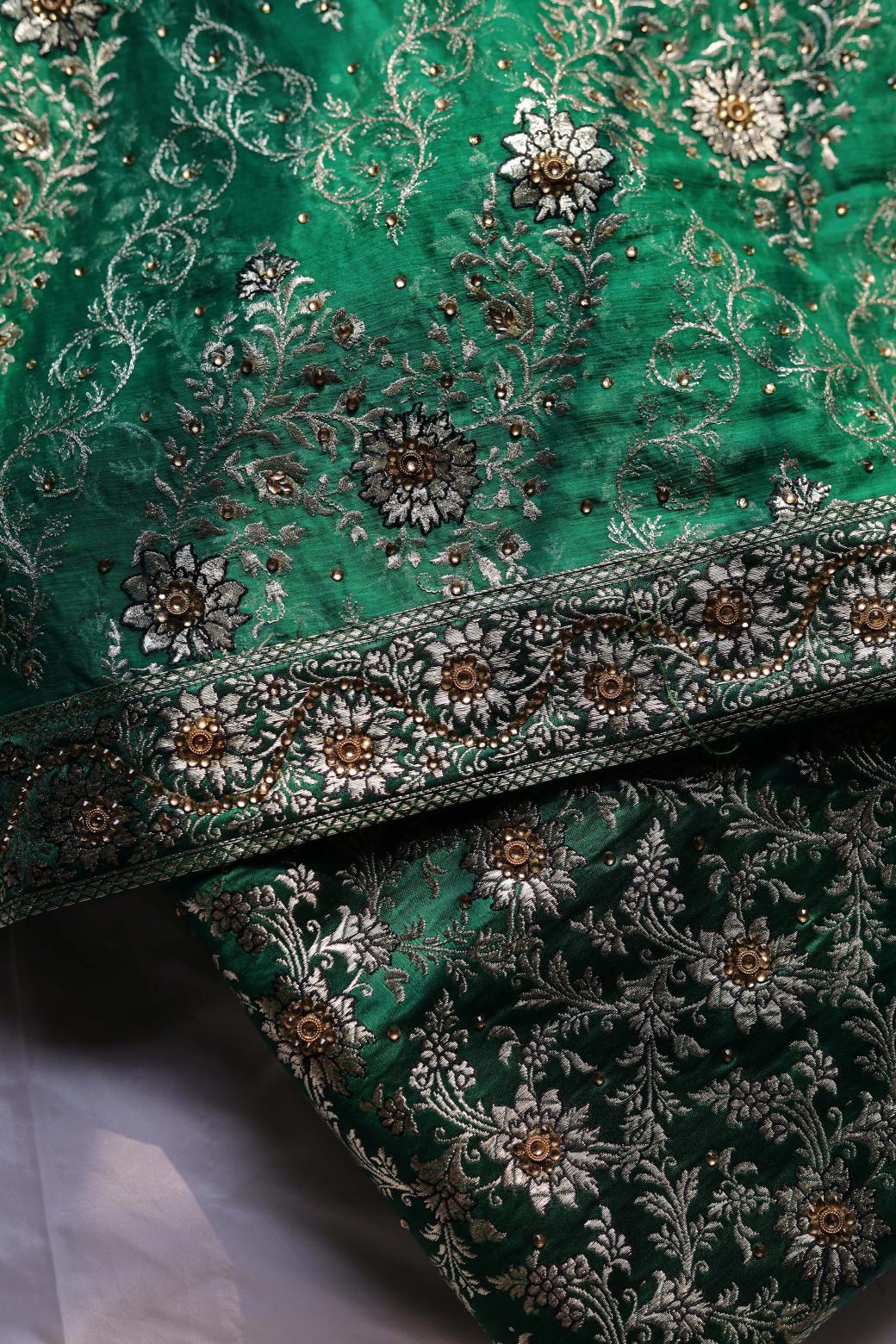 GREEN COLOUR PURE KIMKHAB BANARASI GHARARA