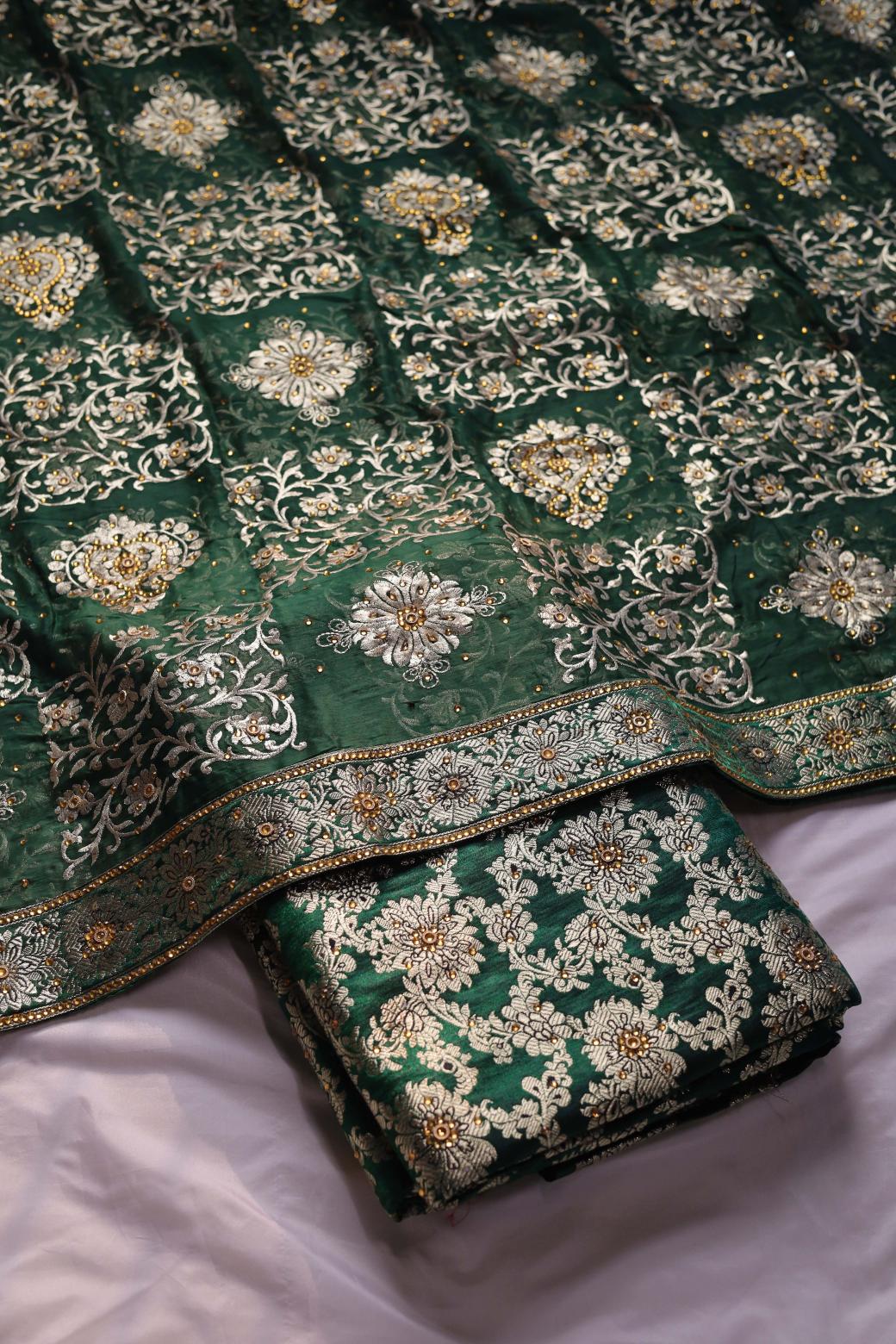 GREEN COLOUR PURE KIMKHAB BANARASI GHARARA