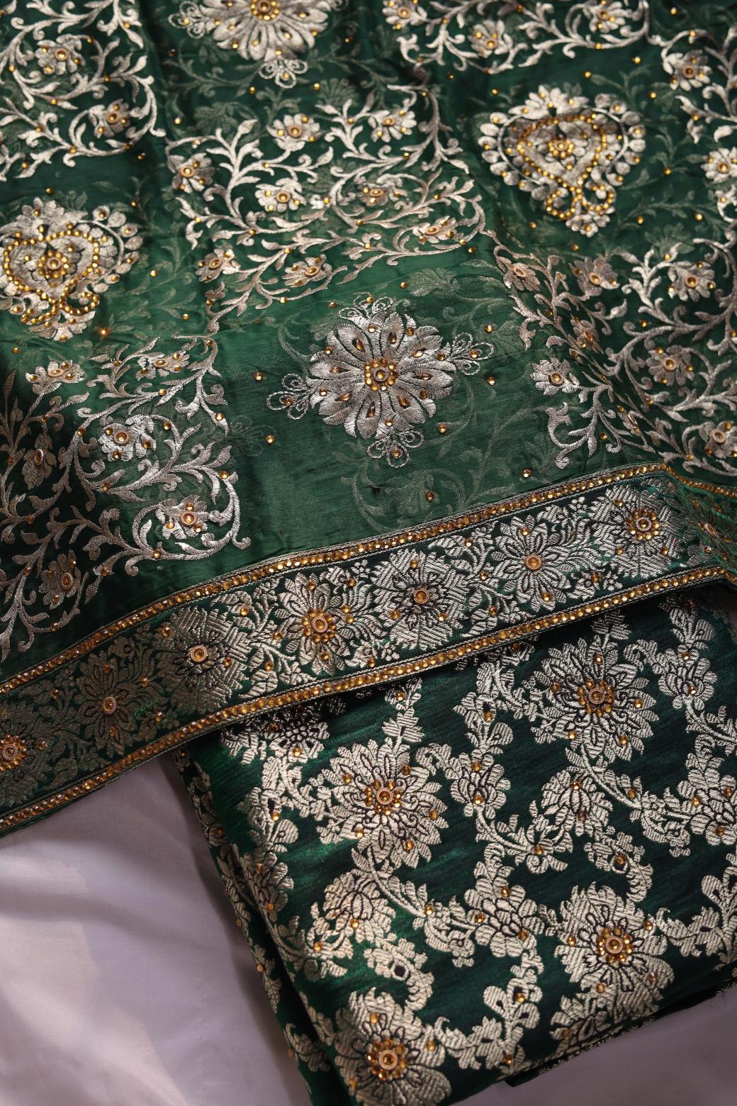 GREEN COLOUR PURE KIMKHAB BANARASI GHARARA