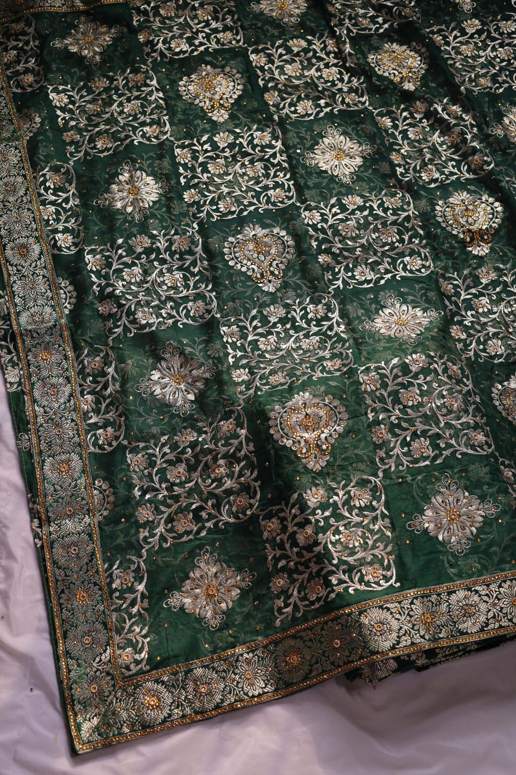 GREEN COLOUR PURE KIMKHAB BANARASI GHARARA