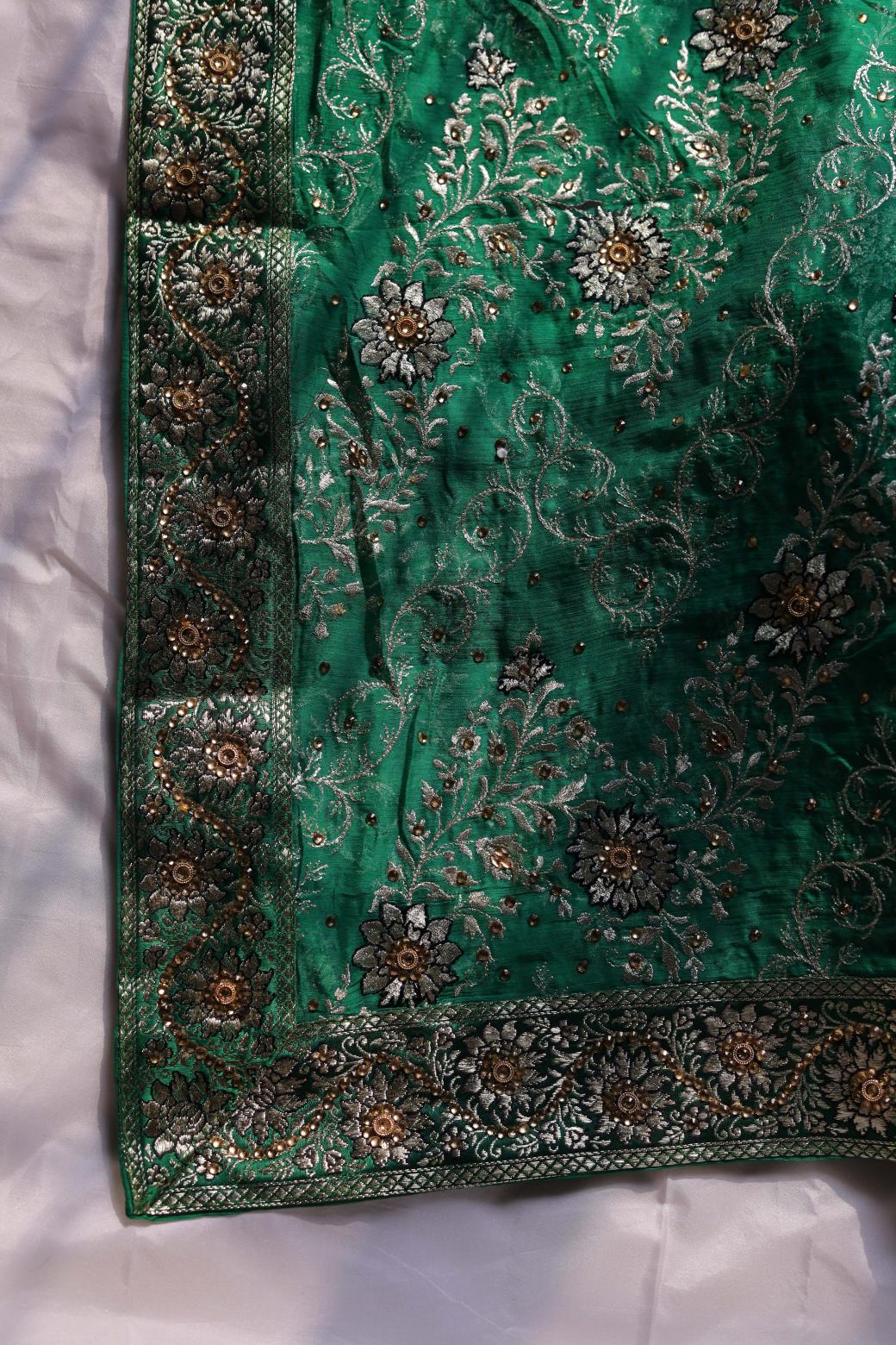 GREEN COLOUR PURE KIMKHAB BANARASI GHARARA