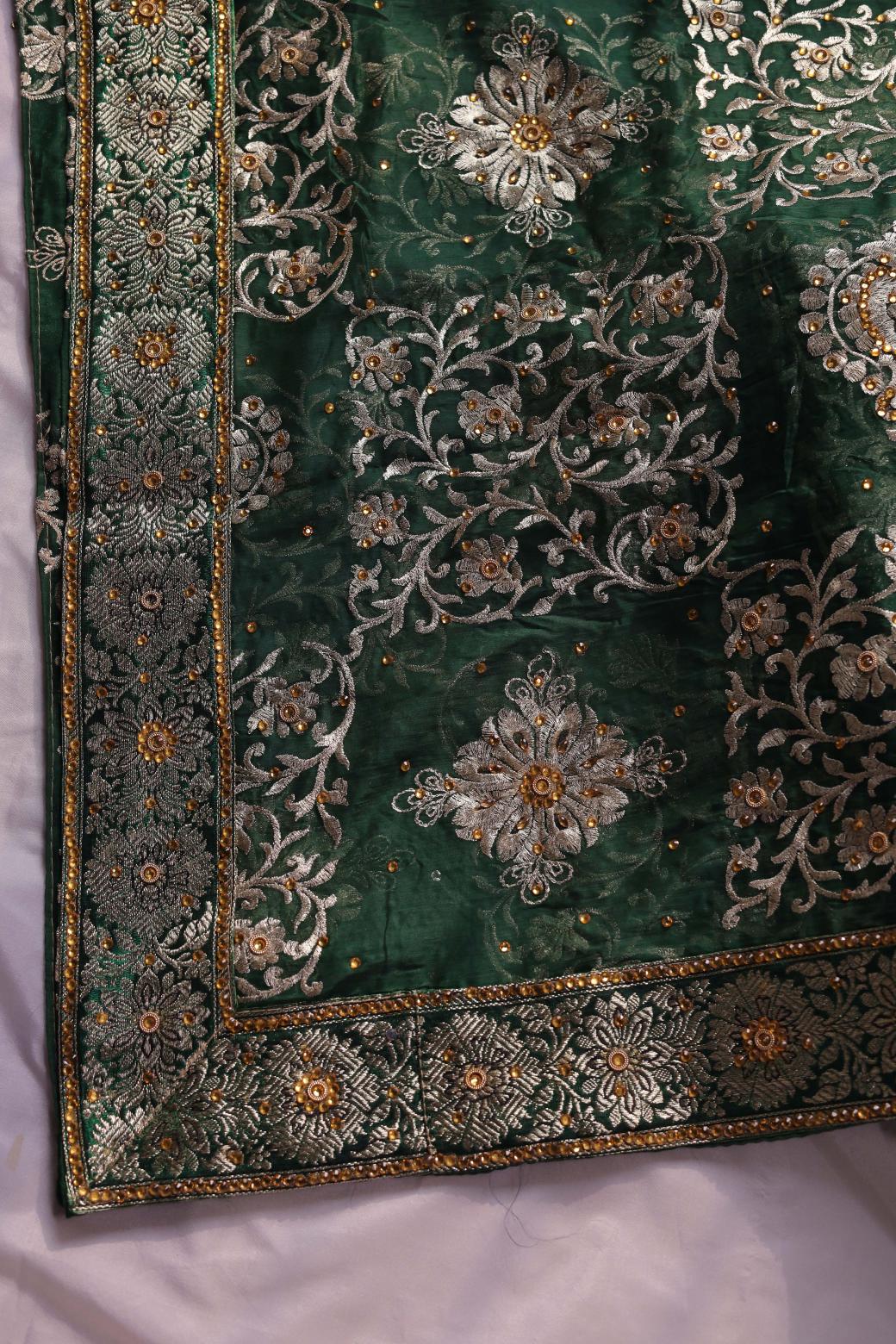 GREEN COLOUR PURE KIMKHAB BANARASI GHARARA