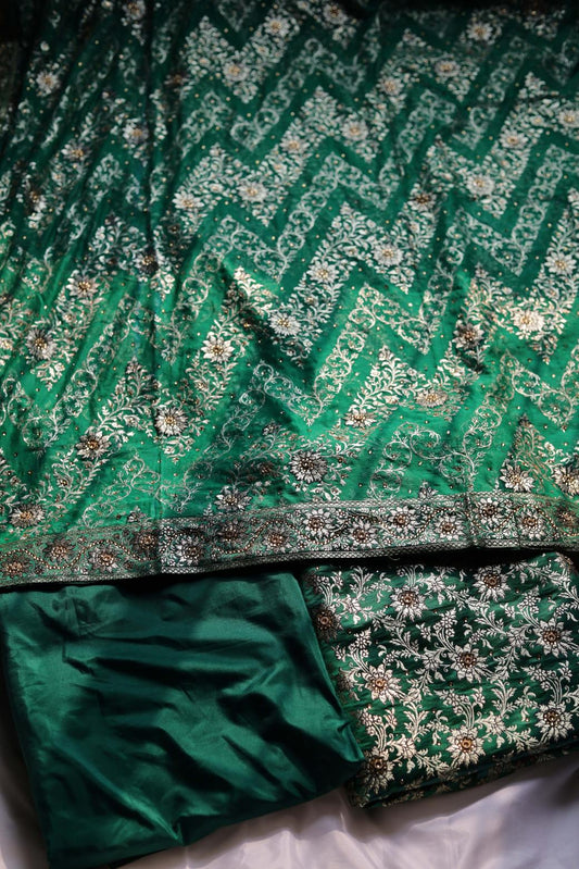 GREEN COLOUR PURE KIMKHAB BANARASI GHARARA