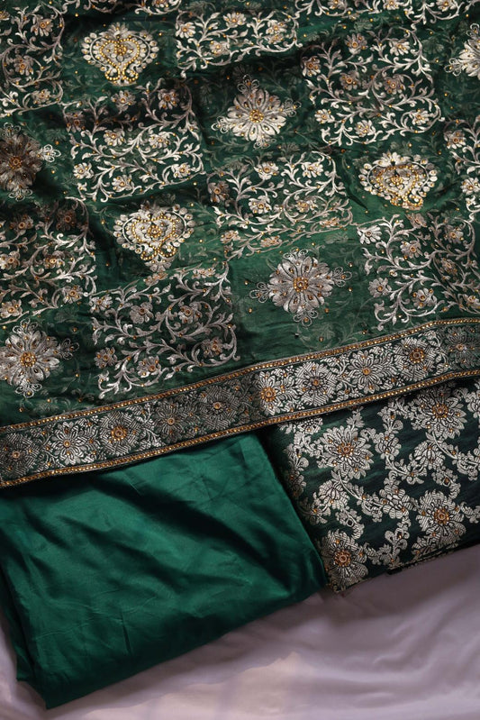 GREEN COLOUR PURE KIMKHAB BANARASI GHARARA