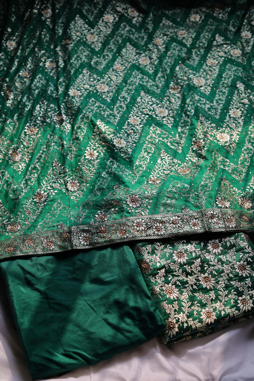 GREEN COLOUR PURE KIMKHAB BANARASI GHARARA