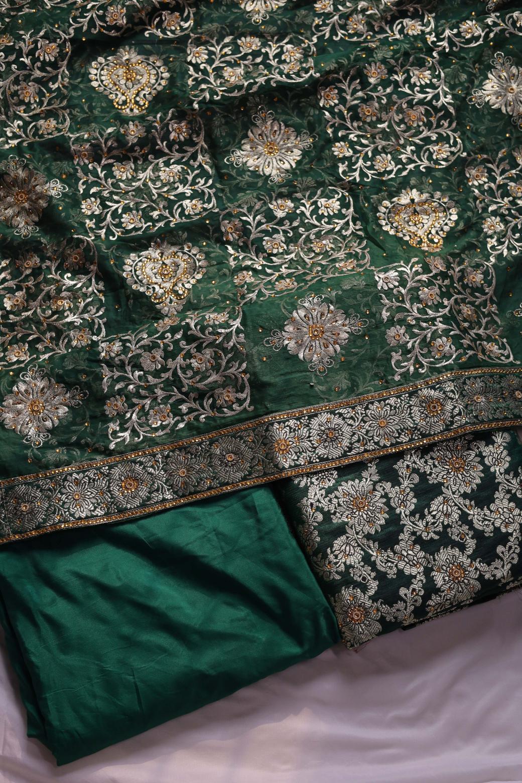 GREEN COLOUR PURE KIMKHAB BANARASI GHARARA