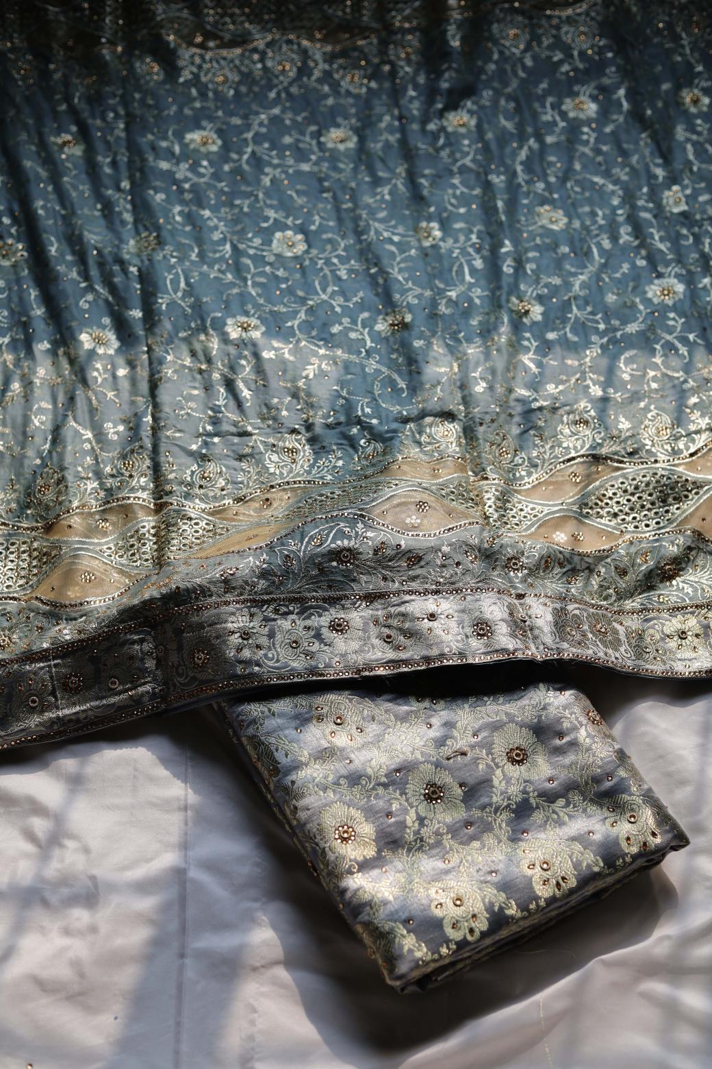 GREY COLOUR PURE KATAAN KIMKHAB BANARASI GHARARA
