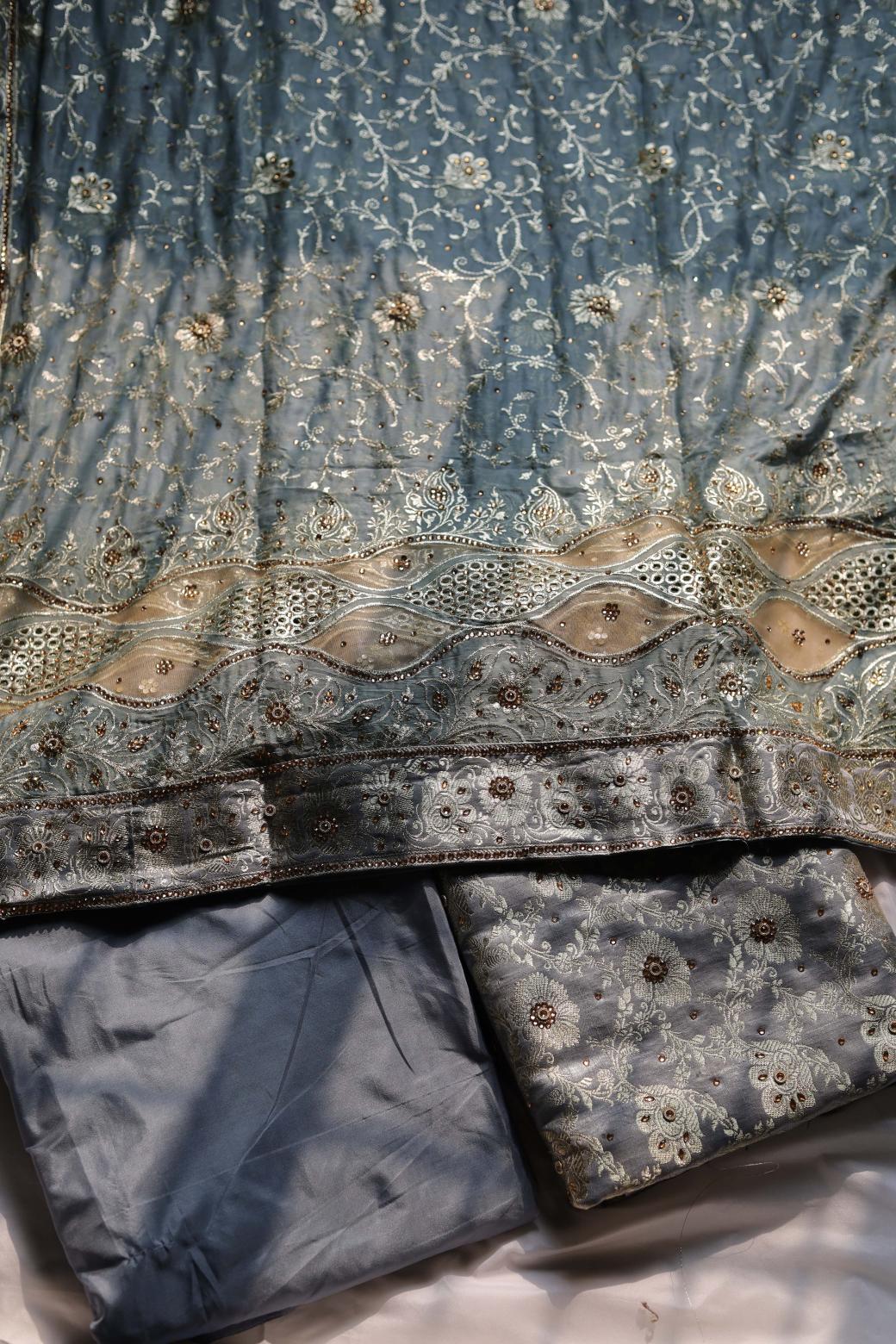 GREY COLOUR PURE KATAAN KIMKHAB BANARASI GHARARA