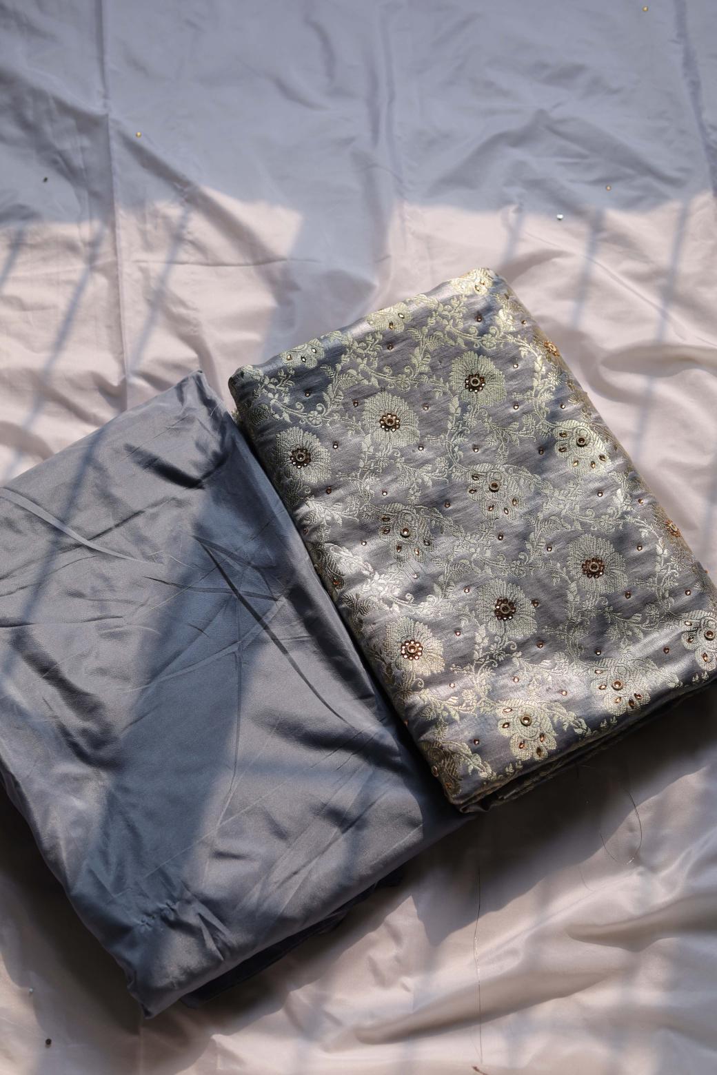 GREY COLOUR PURE KATAAN KIMKHAB BANARASI GHARARA