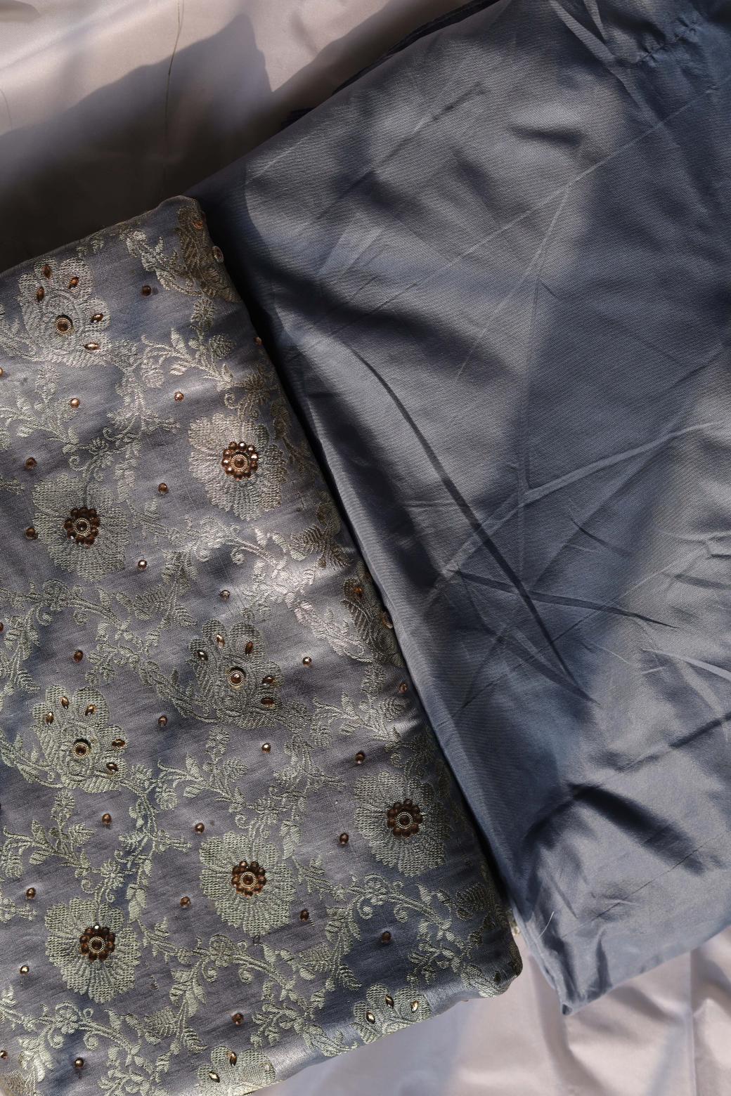GREY COLOUR PURE KATAAN KIMKHAB BANARASI GHARARA