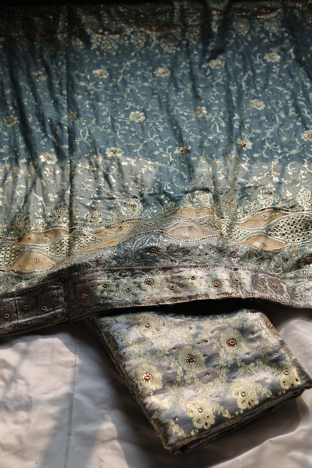 GREY COLOUR PURE KATAAN KIMKHAB BANARASI GHARARA