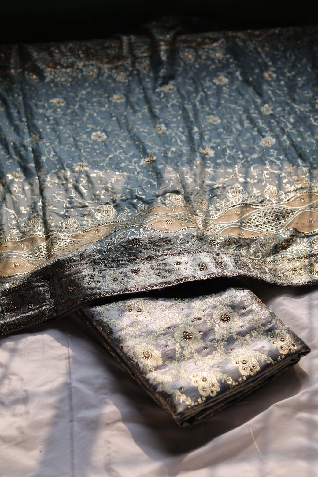 GREY COLOUR PURE KATAAN KIMKHAB BANARASI GHARARA