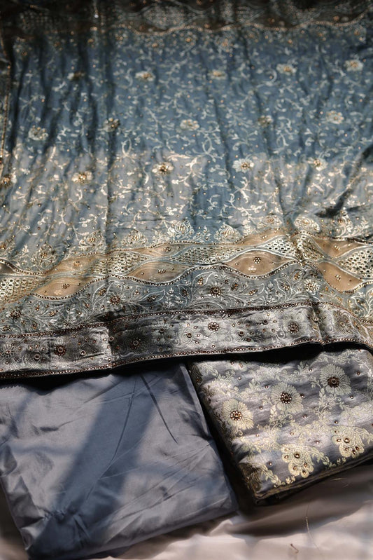 GREY COLOUR PURE KATAAN KIMKHAB BANARASI GHARARA
