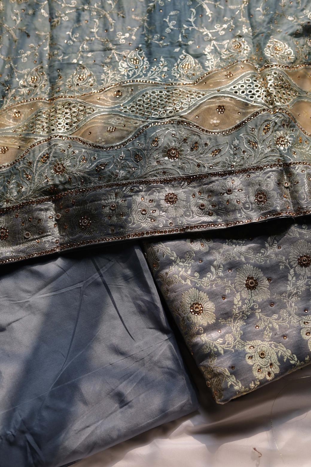 GREY COLOUR PURE KATAAN KIMKHAB BANARASI GHARARA