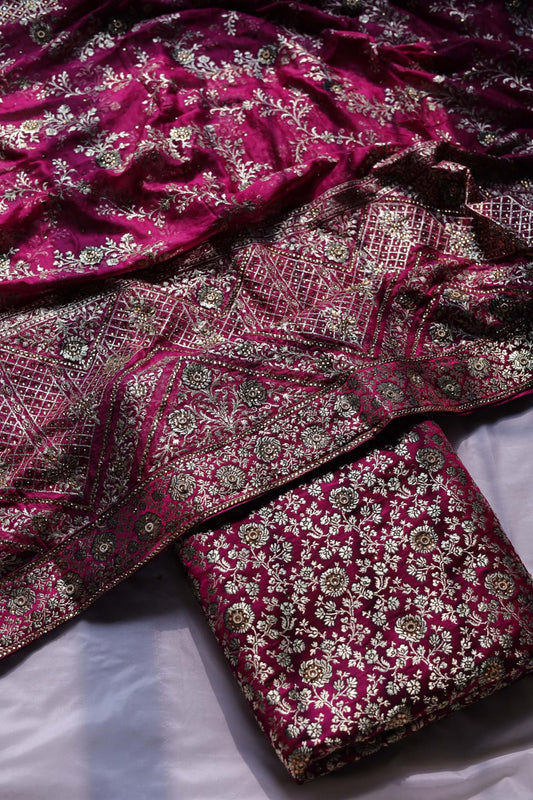 HOT PINK COLOUR PURE KATAAN KIMKHAB BANARASI GHARARA