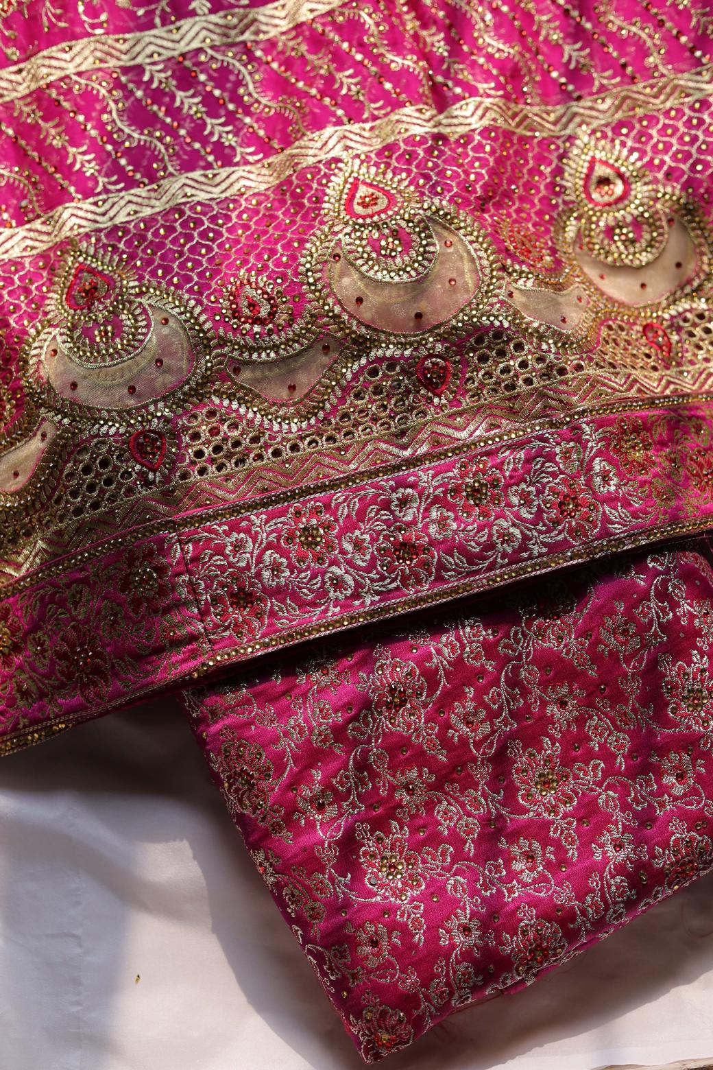 HOT PINK COLOUR PURE KIMKHAB BANARASI GHARARA