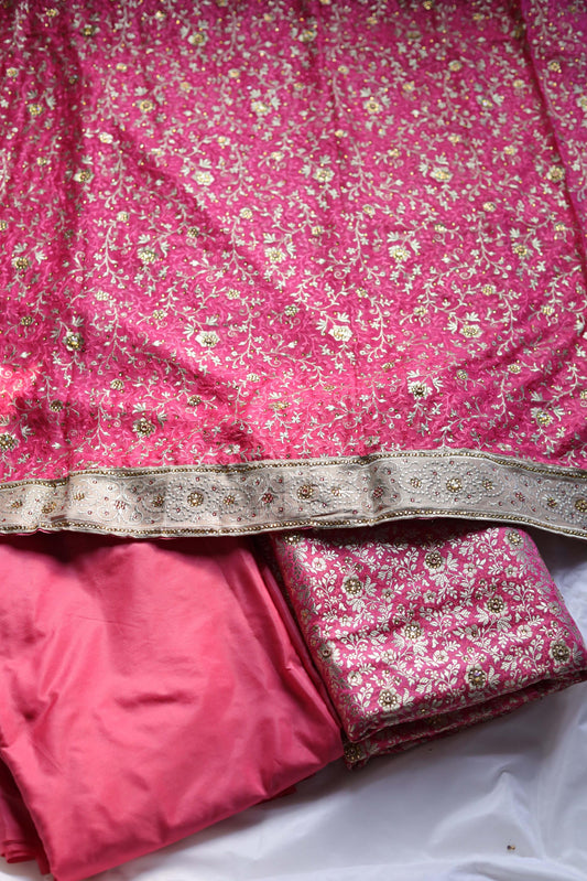 HOT PINK COLOUR PURE KIMKHAB BANARASI GHARARA