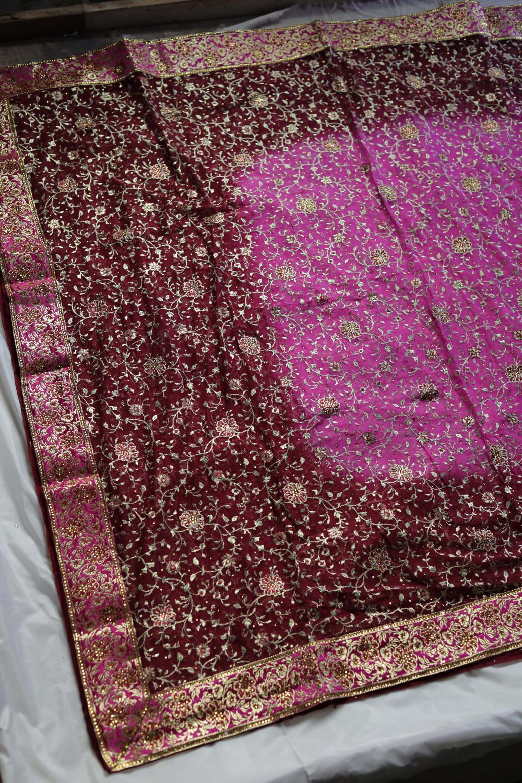 HOT PINK & MAROON COLOUR PURE KATAAN KIMKHAB BANARASI GHARARA