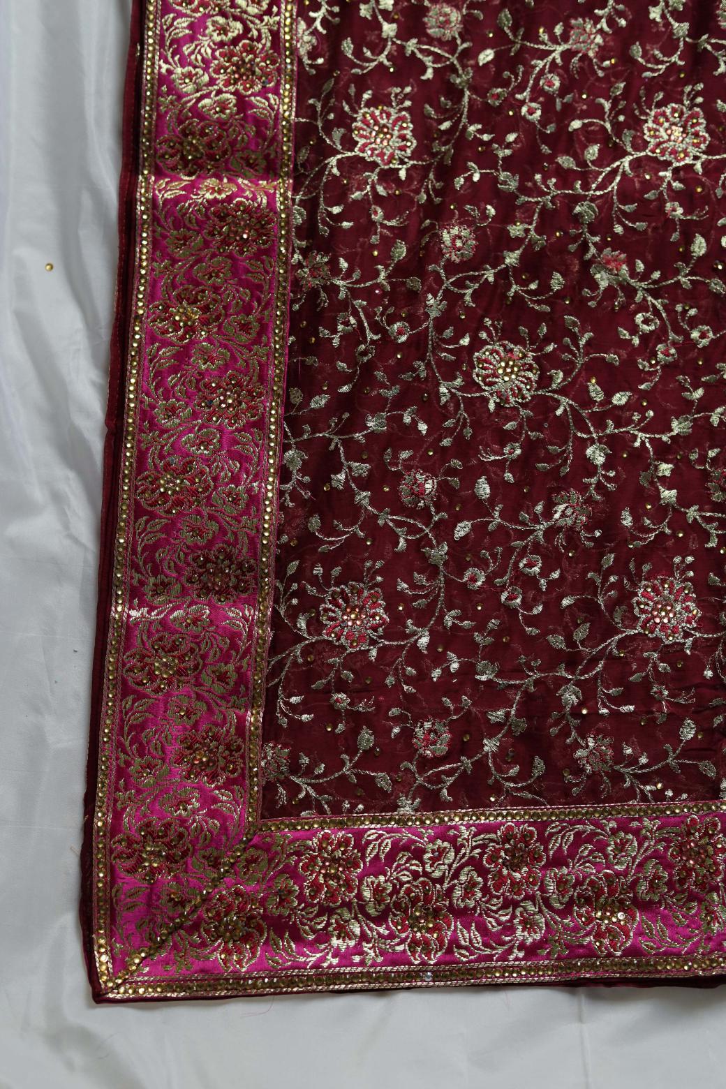 HOT PINK & MAROON COLOUR PURE KATAAN KIMKHAB BANARASI GHARARA