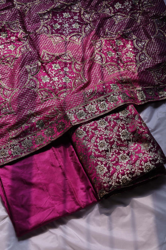 HOT PINK COLOUR PURE KATAAN KIMKHAB BANARASI GHARARA