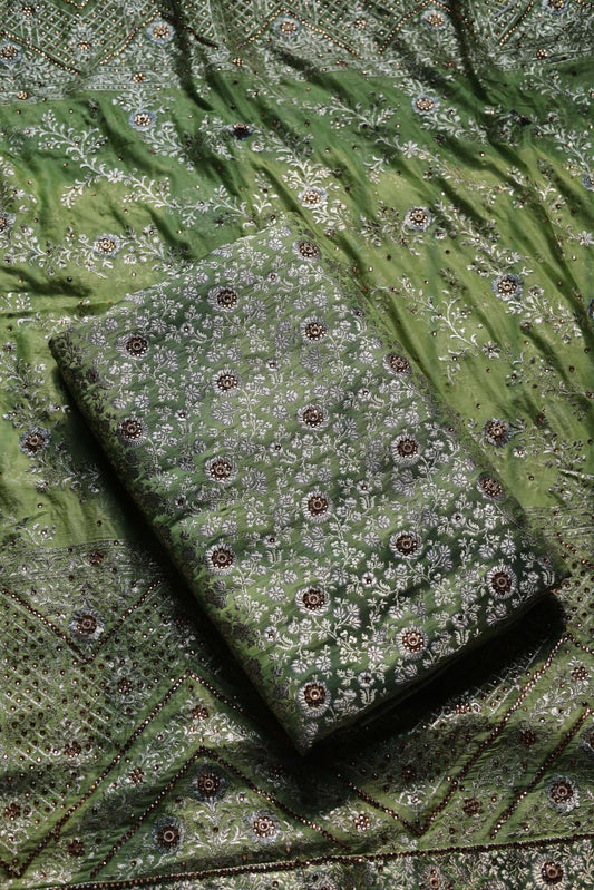 LIGHT MEHNDI GREEN COLOUR PURE KATAAN KIMKHAB BANARASI GHARARA
