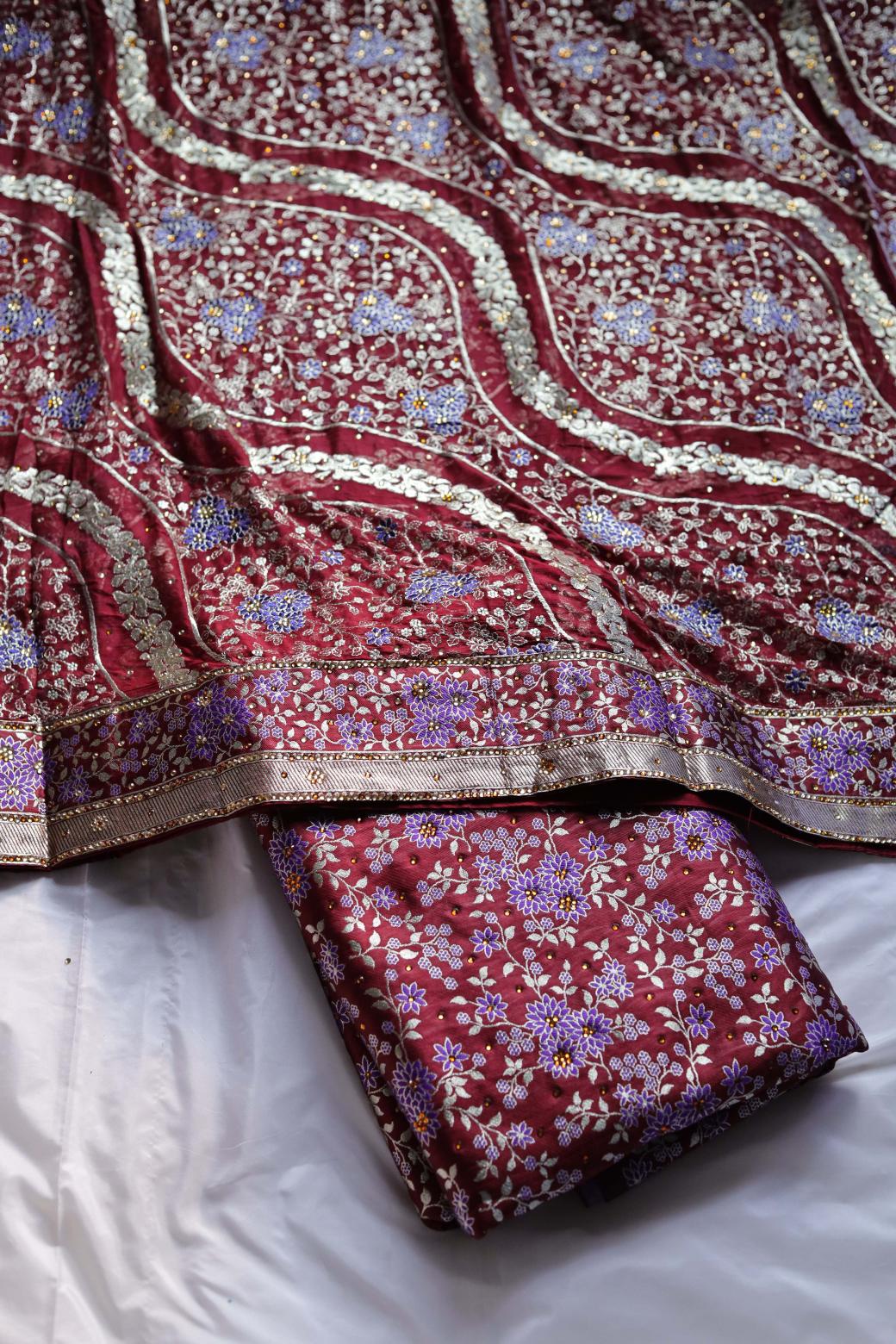 MAROON COLOUR WITH PURPLE COLOR MEENAKARI DESIGN PURE KIMKHAB BANARASI GHARARA