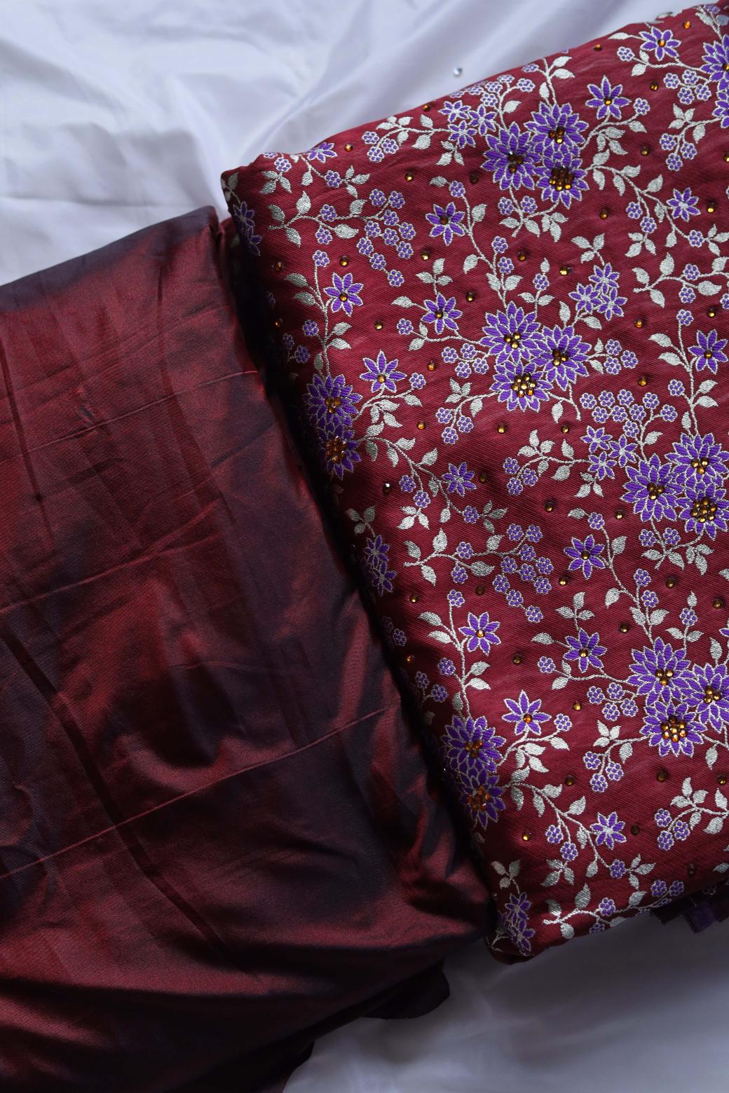 MAROON COLOUR WITH PURPLE COLOR MEENAKARI DESIGN PURE KIMKHAB BANARASI GHARARA